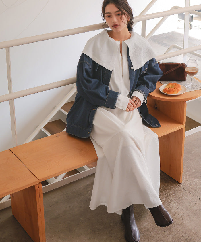 ティティベイト titivate ビッグカラーマーメイドシルエットワンピース （オフホワイト） オフホワイト