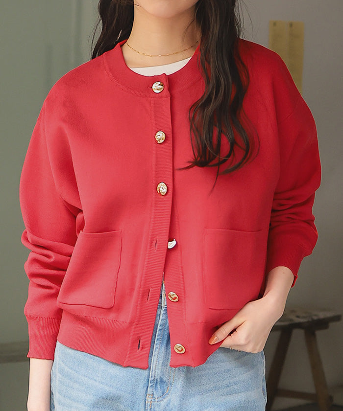 ティティベイト titivate デザイン釦ポケットニットカーディガン （ラベンダー） ラベンダー