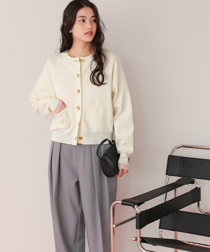 ティティベイト titivate デザイン釦ポケットニットカーディガン （ラベンダー） ラベンダー