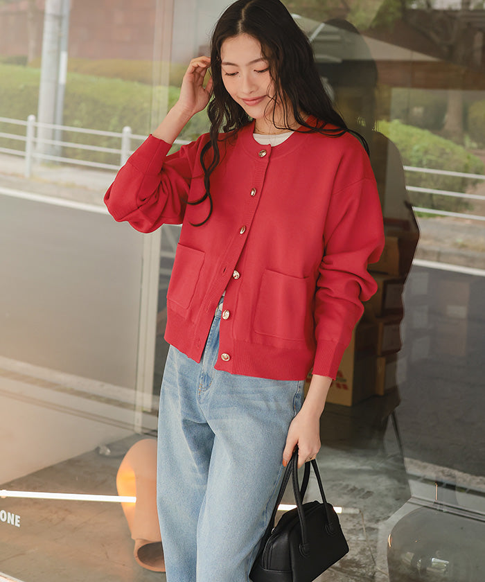 ティティベイト titivate デザイン釦ポケットニットカーディガン （ラベンダー） ラベンダー