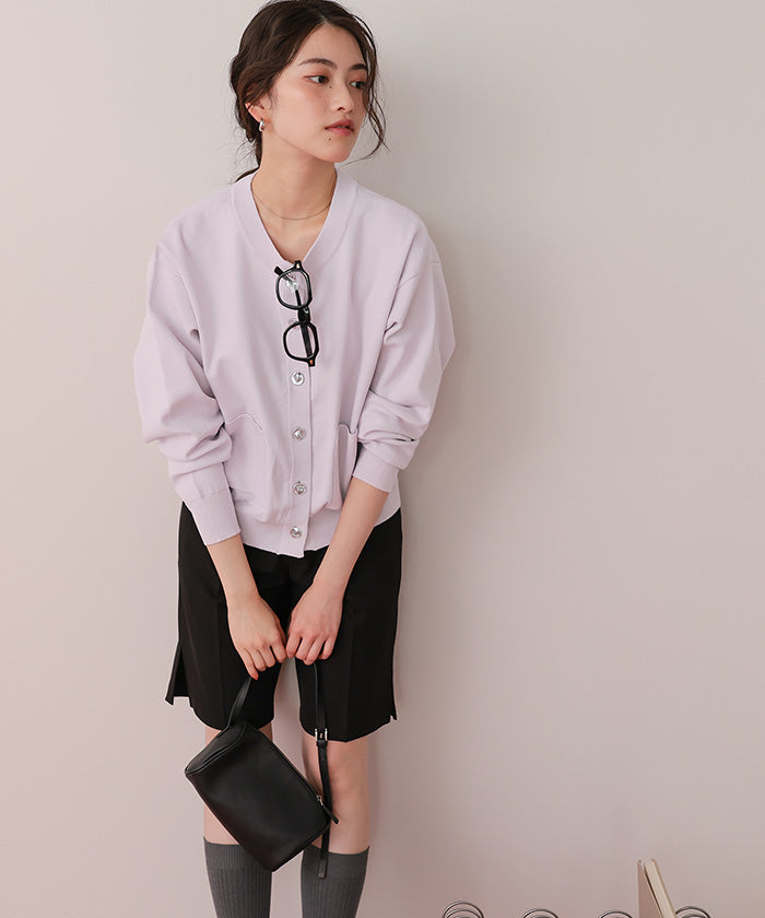 ティティベイト titivate デザイン釦ポケットニットカーディガン （ラベンダー） ラベンダー