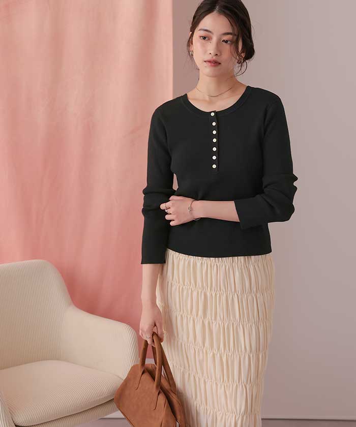 ティティベイト titivate 前後2wayUVケア/抗ピルヘンリーネックリブニット （ライトブラウン） ライトブラウン