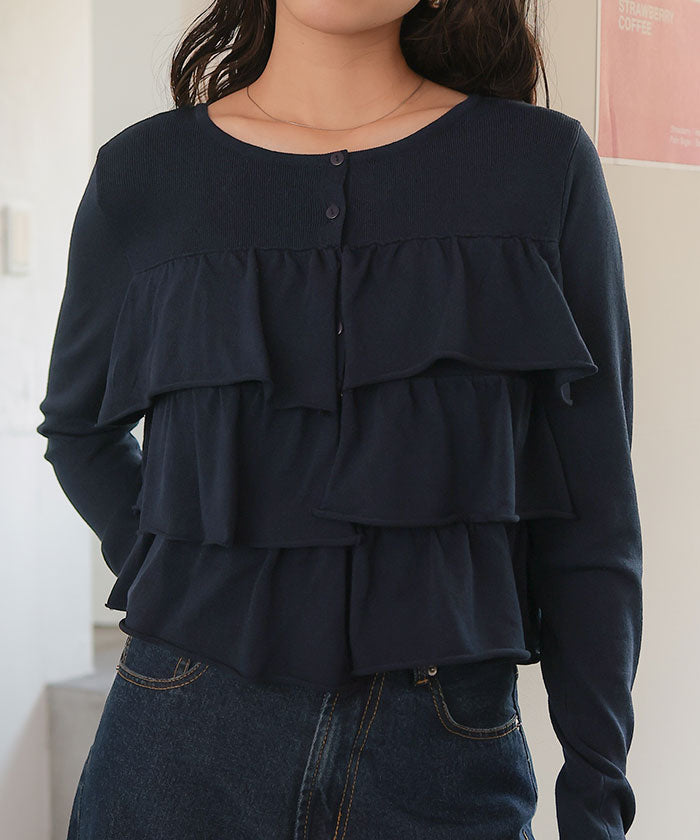 ティティベイト titivate ティアードフリルニットカーディガン/トップス （杢グレー） 杢グレー