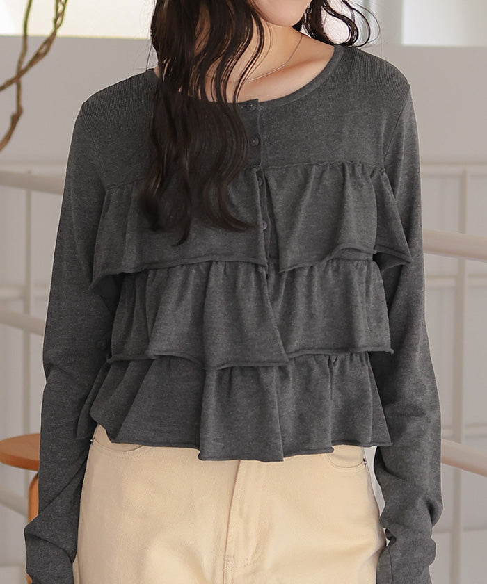 ティティベイト titivate ティアードフリルニットカーディガン/トップス （杢グレー） 杢グレー