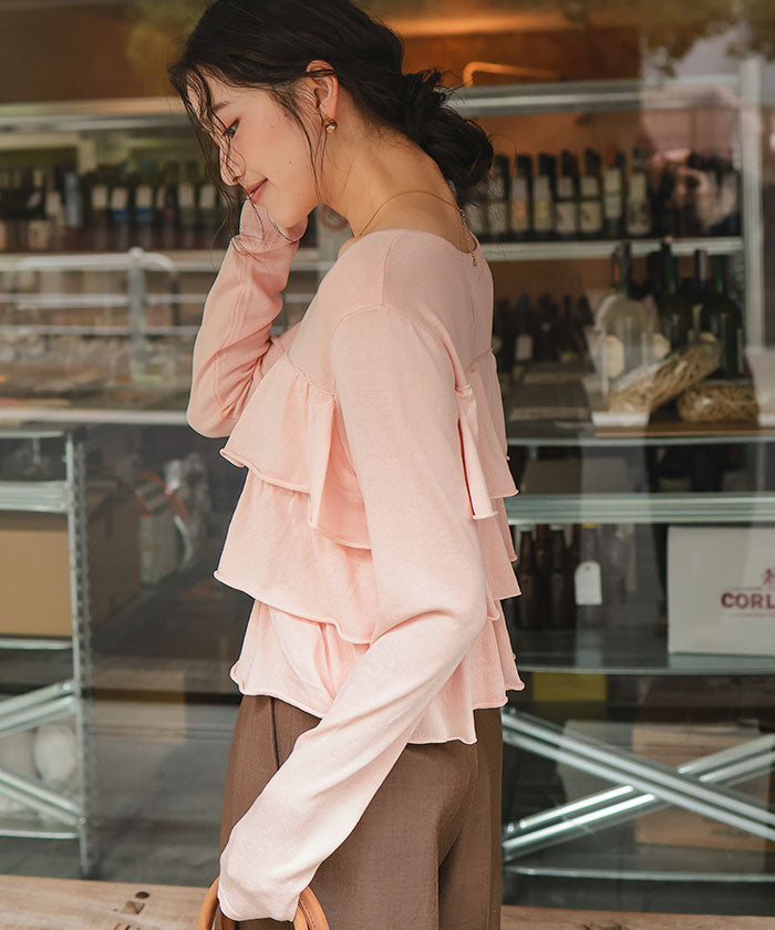 ティティベイト titivate ティアードフリルニットカーディガン/トップス （杢グレー） 杢グレー