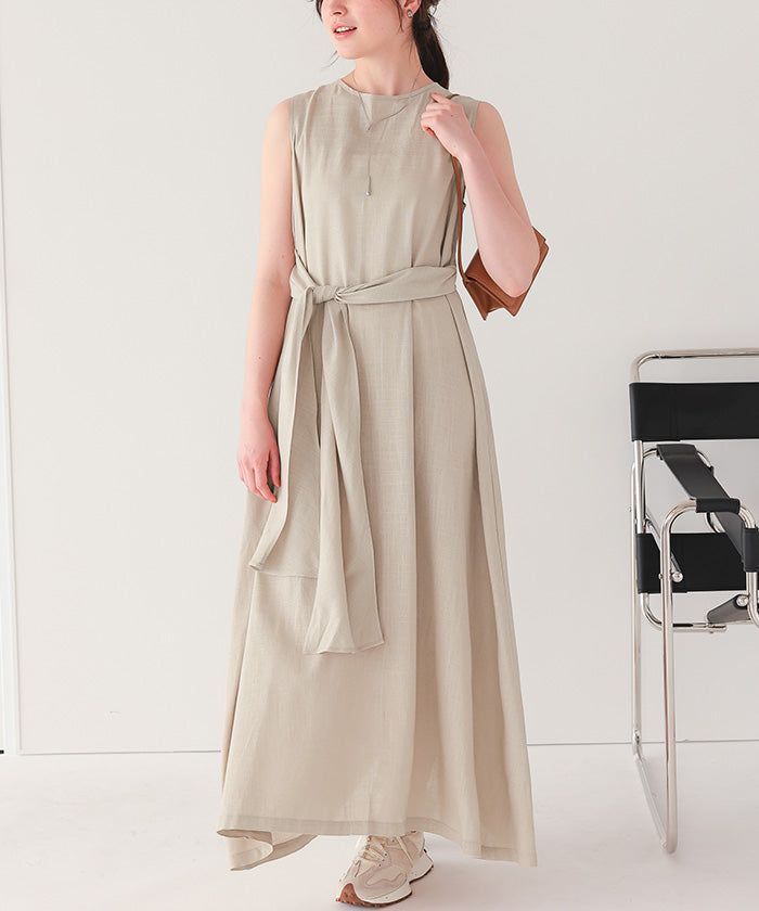 ティティベイト titivate リネン混2wayリボンマキシワンピース （グレージュ） グレージュ