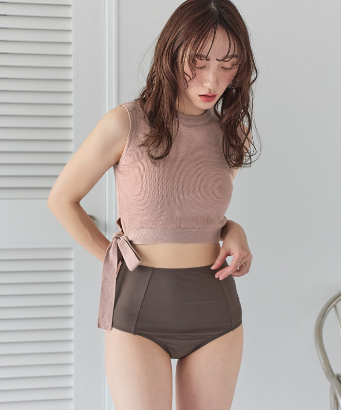 ティティベイト titivate サイドリボンニット×ハイウエストビキニ/水着【返品不可商品】