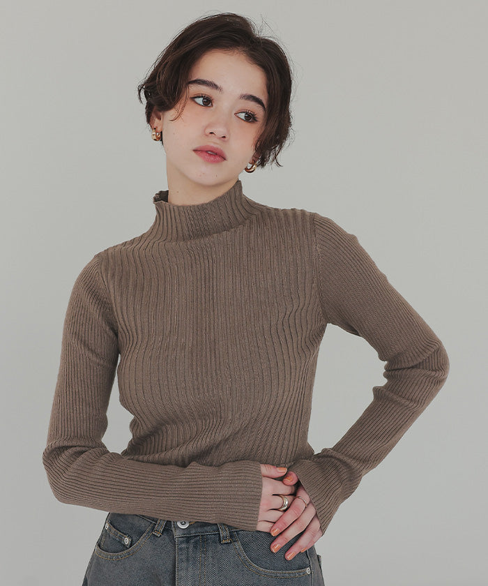 ティティベイト titivate ランダムリブハイネックニット （グレージュ） グレージュ