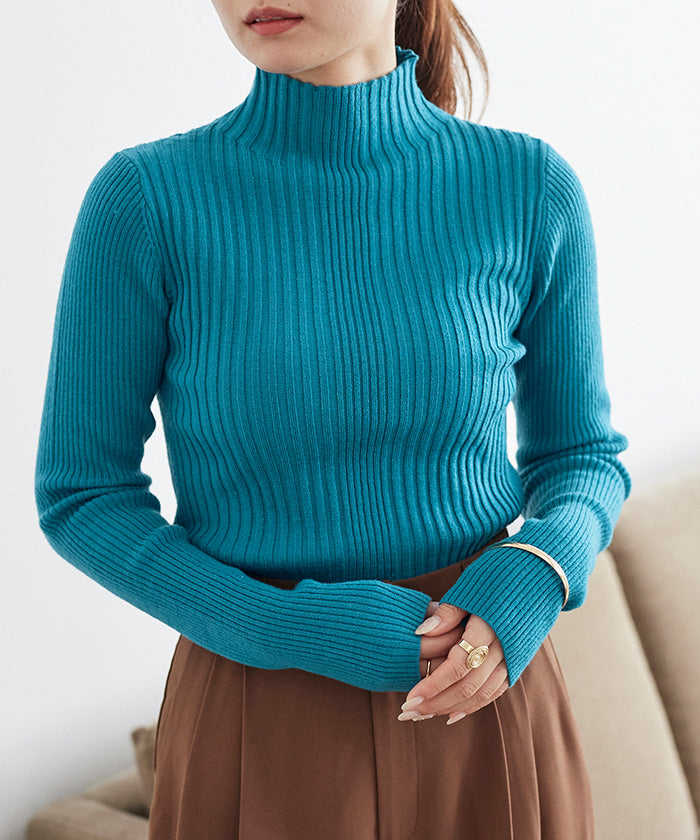 ティティベイト titivate ランダムリブハイネックニット （ブルー） ブルー