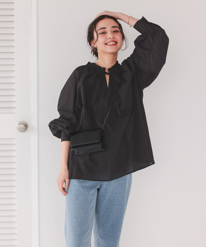 ティティベイト titivate リボン付きAラインギャザーブラウス