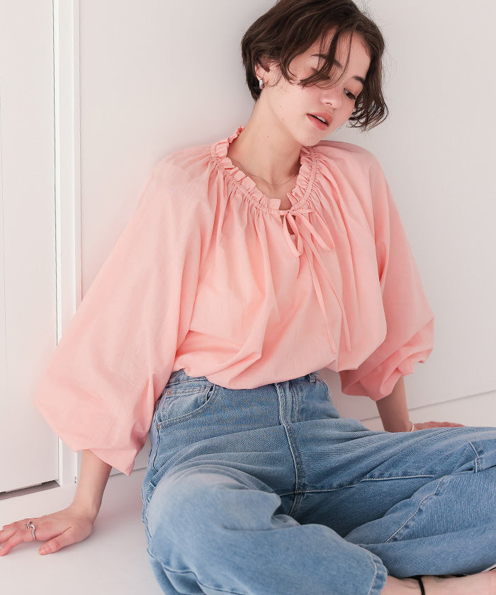 ティティベイト titivate リボン付きAラインギャザーブラウス