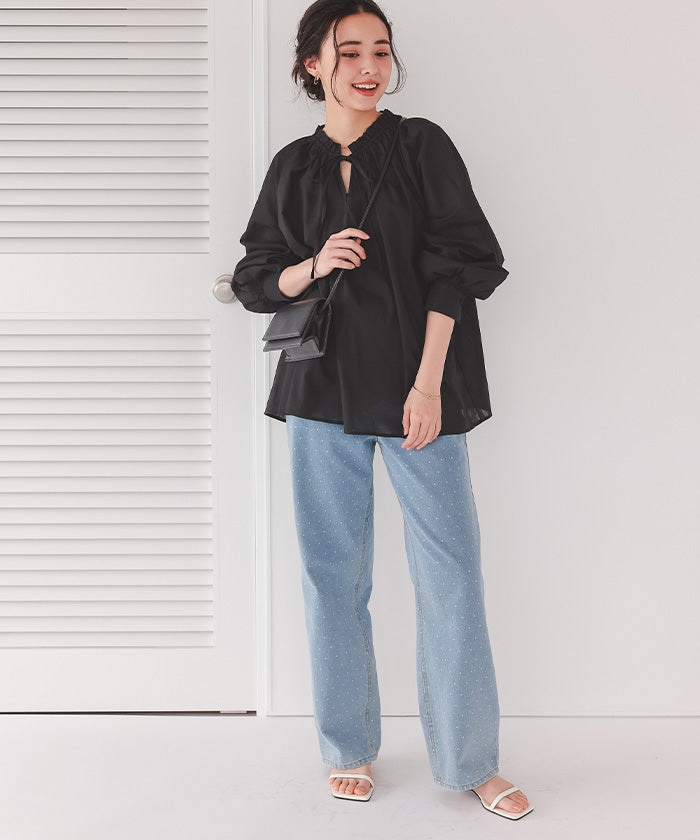 ティティベイト titivate リボン付きAラインギャザーブラウス