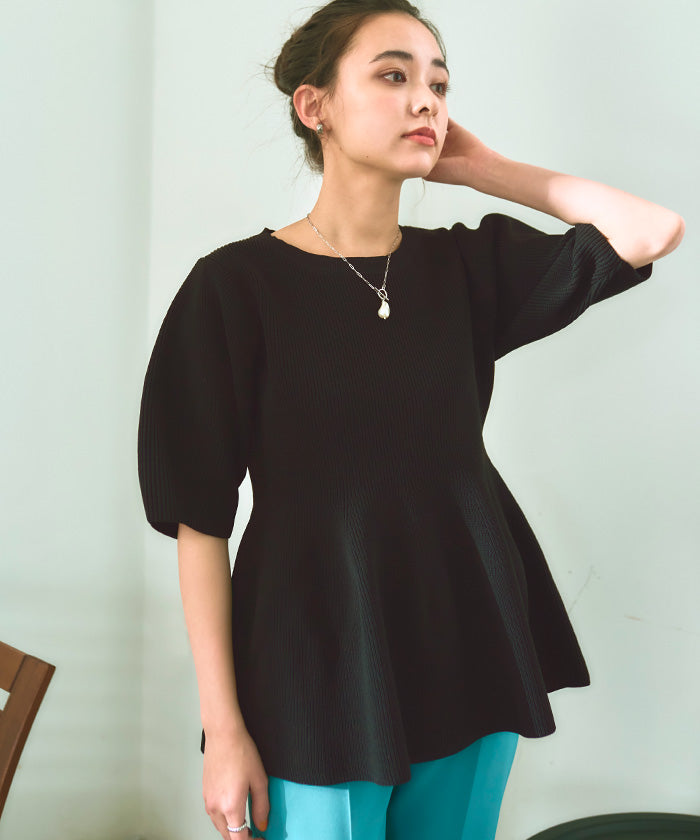 ティティベイト titivate フレアデザインニットトップス,ブラック