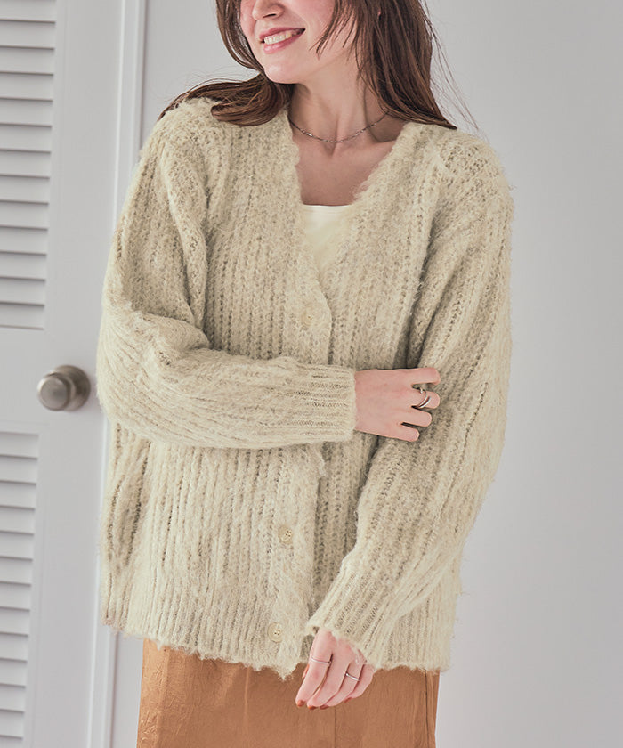 ティティベイト titivate モヘアライクシャギーVネックニットカーディガン （グレー） グレー