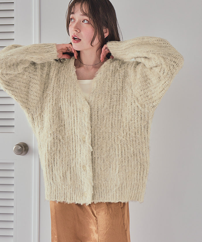 ティティベイト titivate モヘアライクシャギーVネックニットカーディガン （グレー） グレー