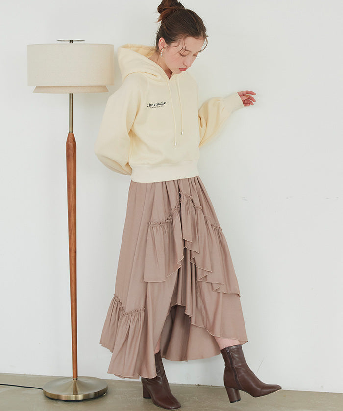 ティティベイト titivate 裏起毛ロゴショートフード付きプルオーバー