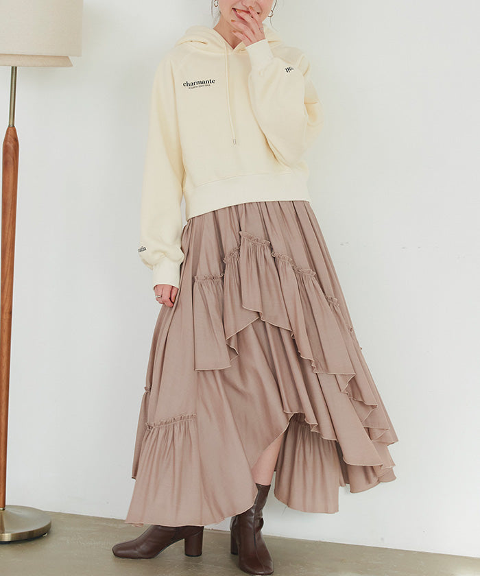 ティティベイト titivate 裏起毛ロゴショートフード付きプルオーバー