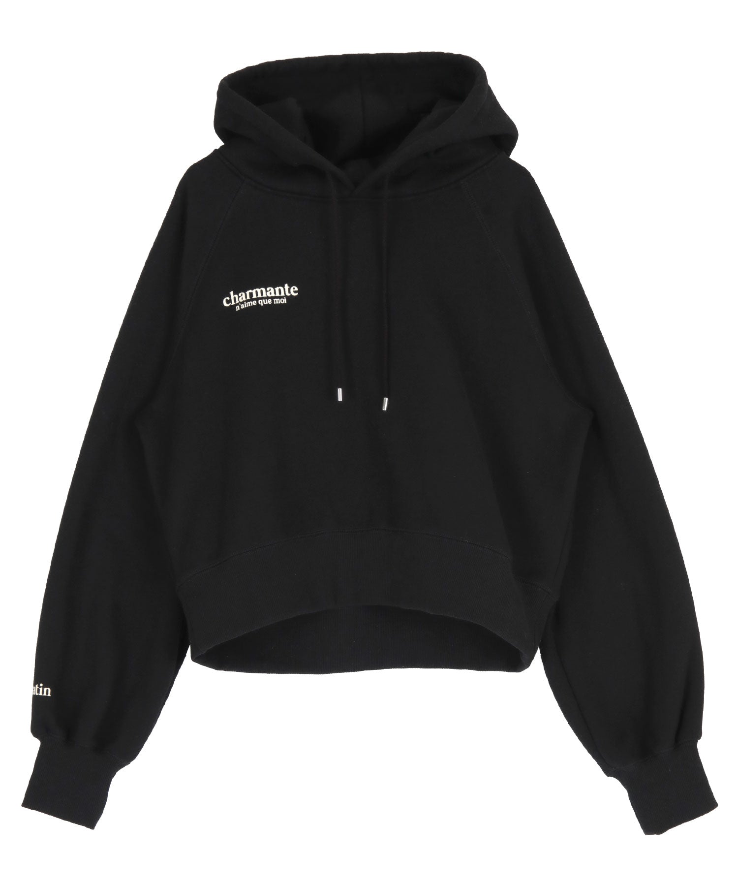 ティティベイト titivate 裏起毛ロゴショートフード付きプルオーバー,ブラック