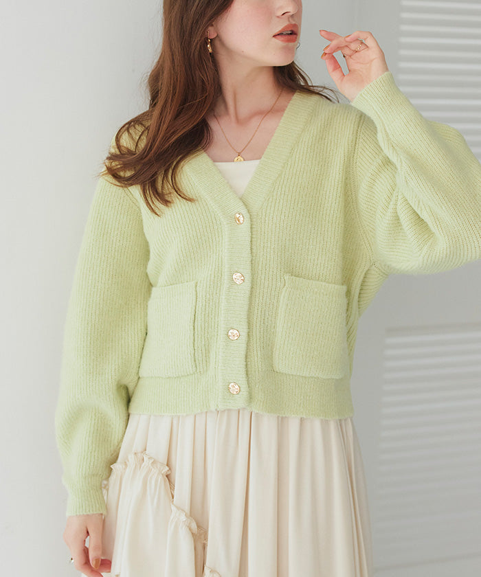 ティティベイト titivate ポケット付きVネックニットカーディガン （イエローグリーン） イエローグリーン