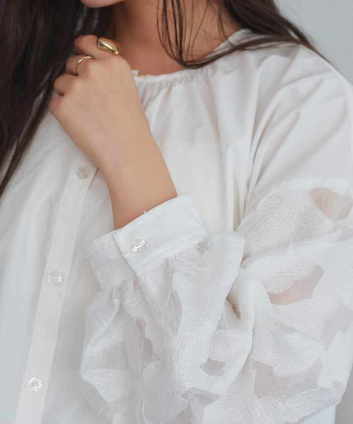 titivate sheer jacquard sleeve blouse