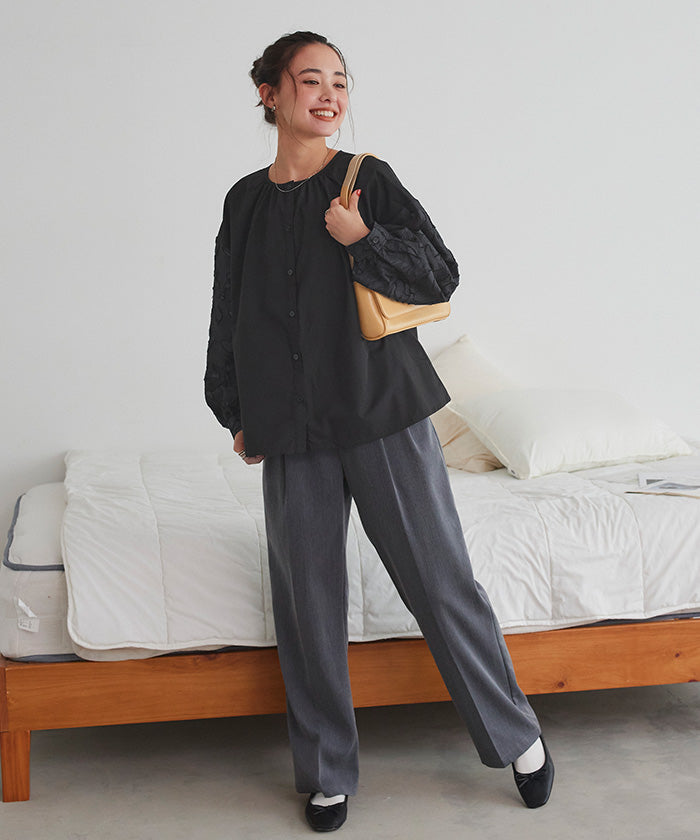 titivate sheer jacquard sleeve blouse