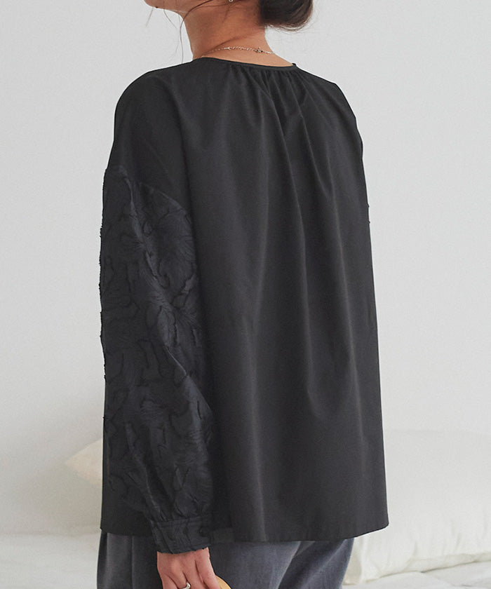 titivate sheer jacquard sleeve blouse