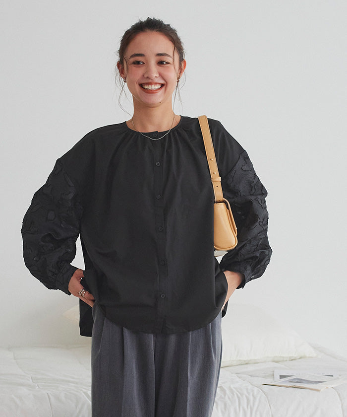 titivate sheer jacquard sleeve blouse