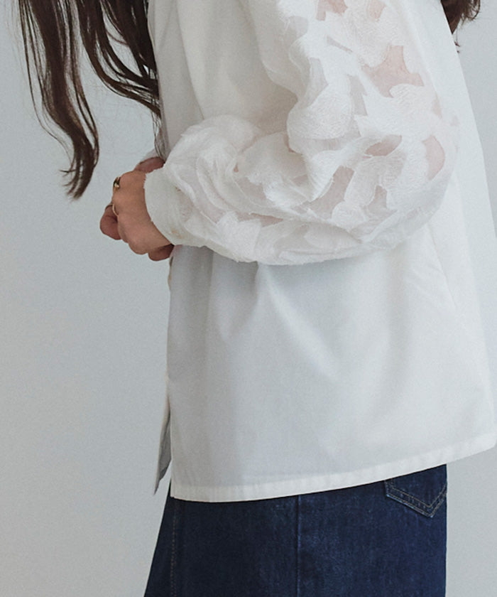 titivate sheer jacquard sleeve blouse