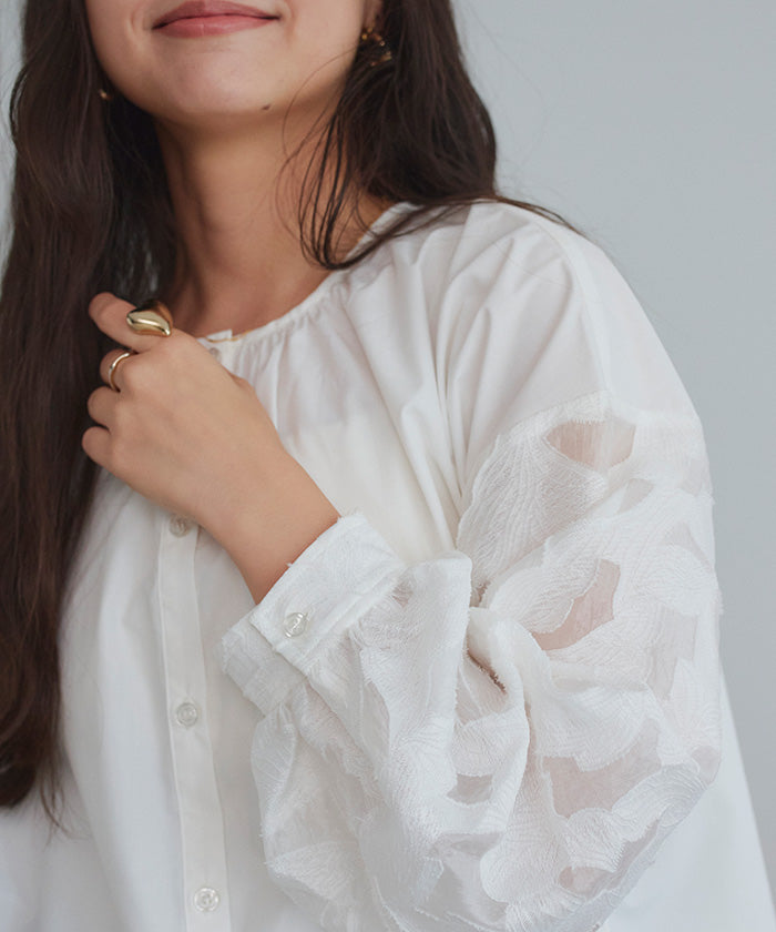 titivate sheer jacquard sleeve blouse