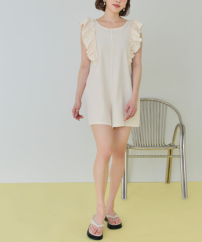 ティティベイト titivate ショルダーフリルオールインワン/ワンピース水着【返品不可商品】 （バニラ/ライトブラウン） バニラ/ライトブラウン