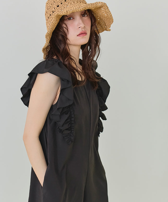 ティティベイト titivate ショルダーフリルオールインワン/ワンピース水着【返品不可商品】 （バニラ/ライトブラウン） バニラ/ライトブラウン