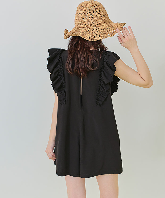 ティティベイト titivate ショルダーフリルオールインワン/ワンピース水着【返品不可商品】 （バニラ/ライトブラウン） バニラ/ライトブラウン