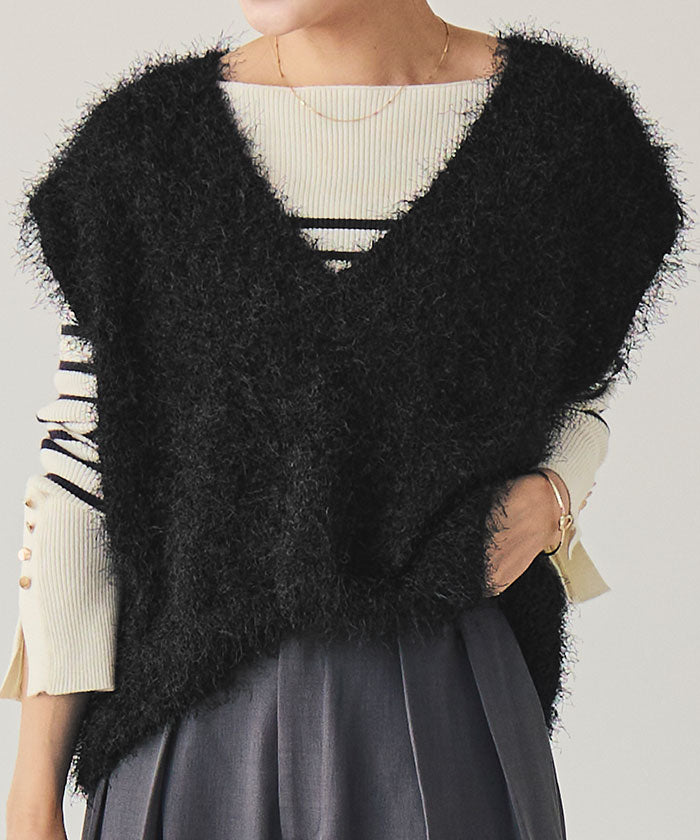 ティティベイト titivate 前後2wayVネックシャギーニットベスト （ブラック） ブラック