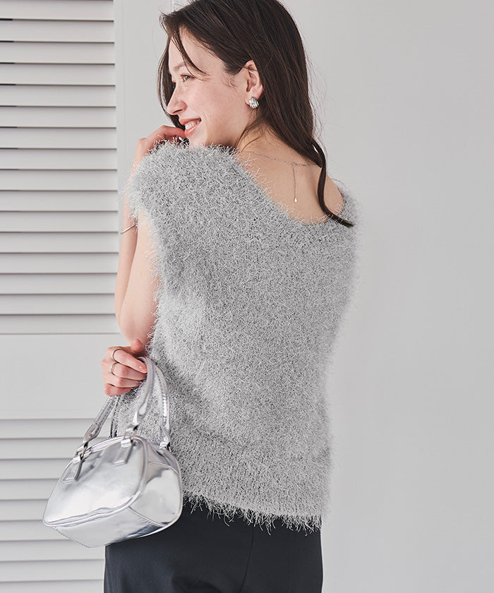 ティティベイト titivate 前後2wayVネックシャギーニットベスト （ブラック） ブラック