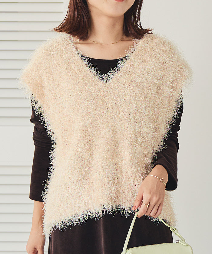 ティティベイト titivate 前後2wayVネックシャギーニットベスト （ブラック） ブラック