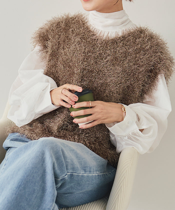 ティティベイト titivate 前後2wayVネックシャギーニットベスト （ブラック） ブラック