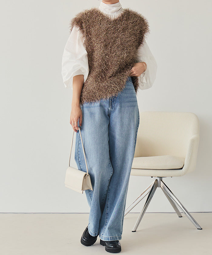 ティティベイト titivate 前後2wayVネックシャギーニットベスト （ブラック） ブラック