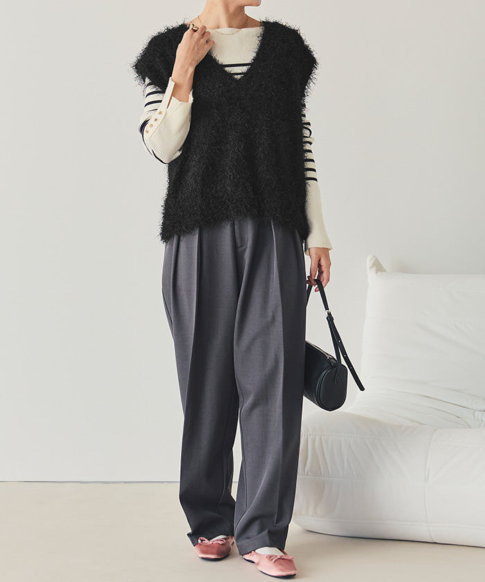 ティティベイト titivate 前後2wayVネックシャギーニットベスト （ブラック） ブラック