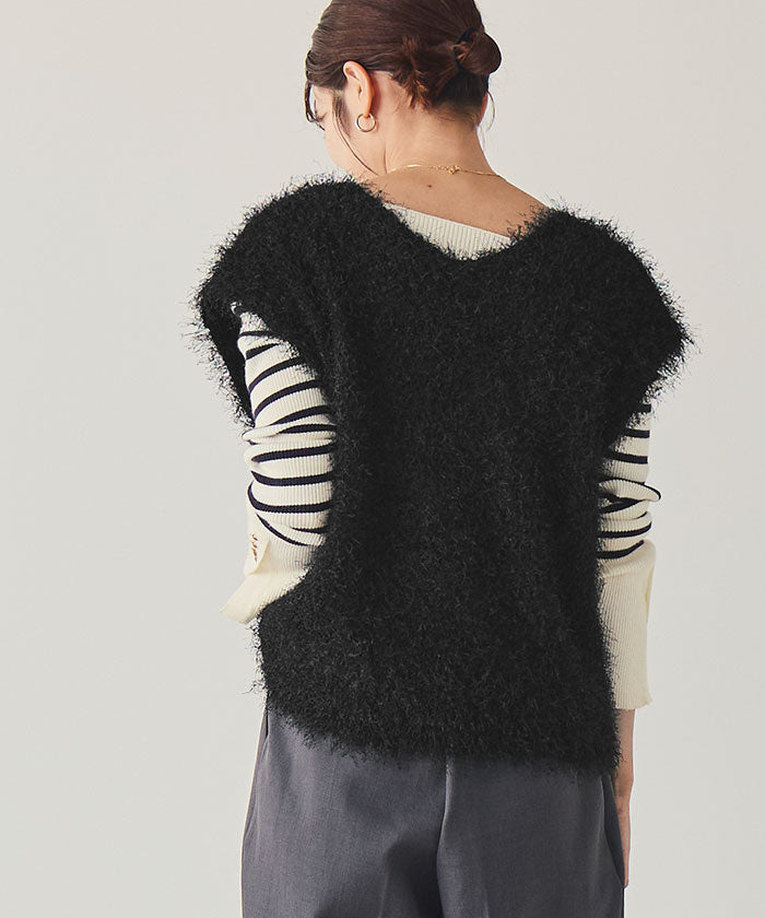 ティティベイト titivate 前後2wayVネックシャギーニットベスト （ブラック） ブラック