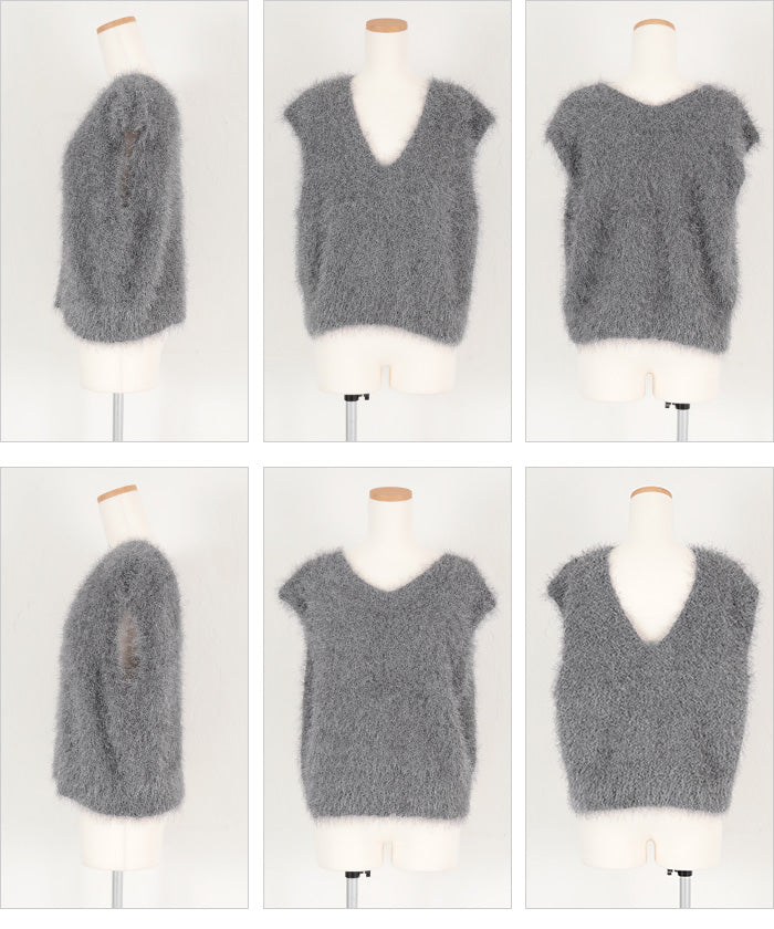 ティティベイト titivate 前後2wayVネックシャギーニットベスト （ブラック） ブラック