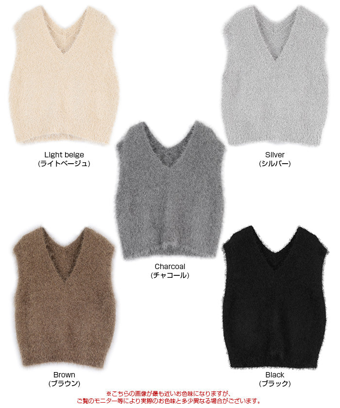 ティティベイト titivate 前後2wayVネックシャギーニットベスト （ブラック） ブラック