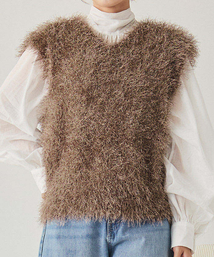 ティティベイト titivate 前後2wayVネックシャギーニットベスト （ブラウン） ブラウン