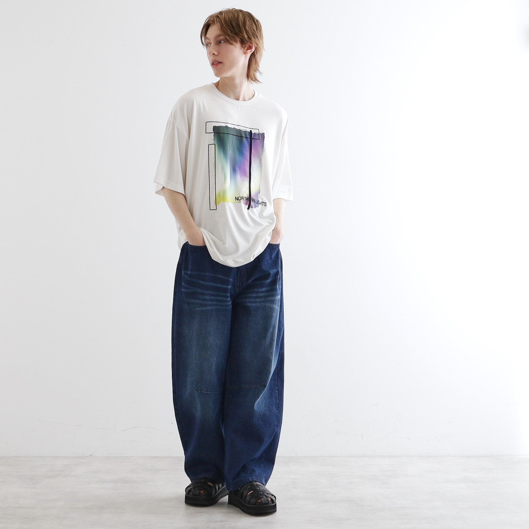 tk.TAKEO KIKUCHI tk.TAKEO KIKUCHI Aurora Print Draped T-Shirt