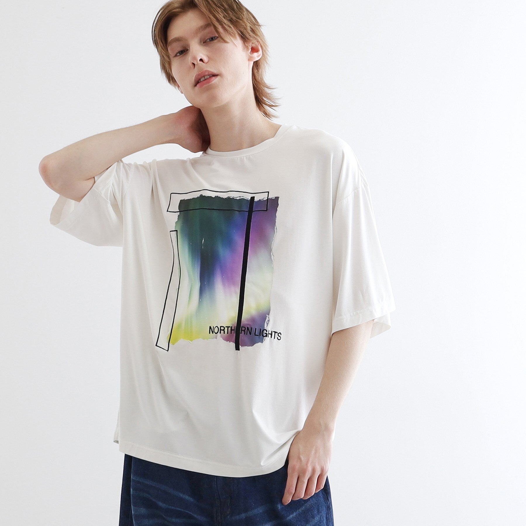 tk.TAKEO KIKUCHI tk.TAKEO KIKUCHI Aurora Print Draped T-Shirt