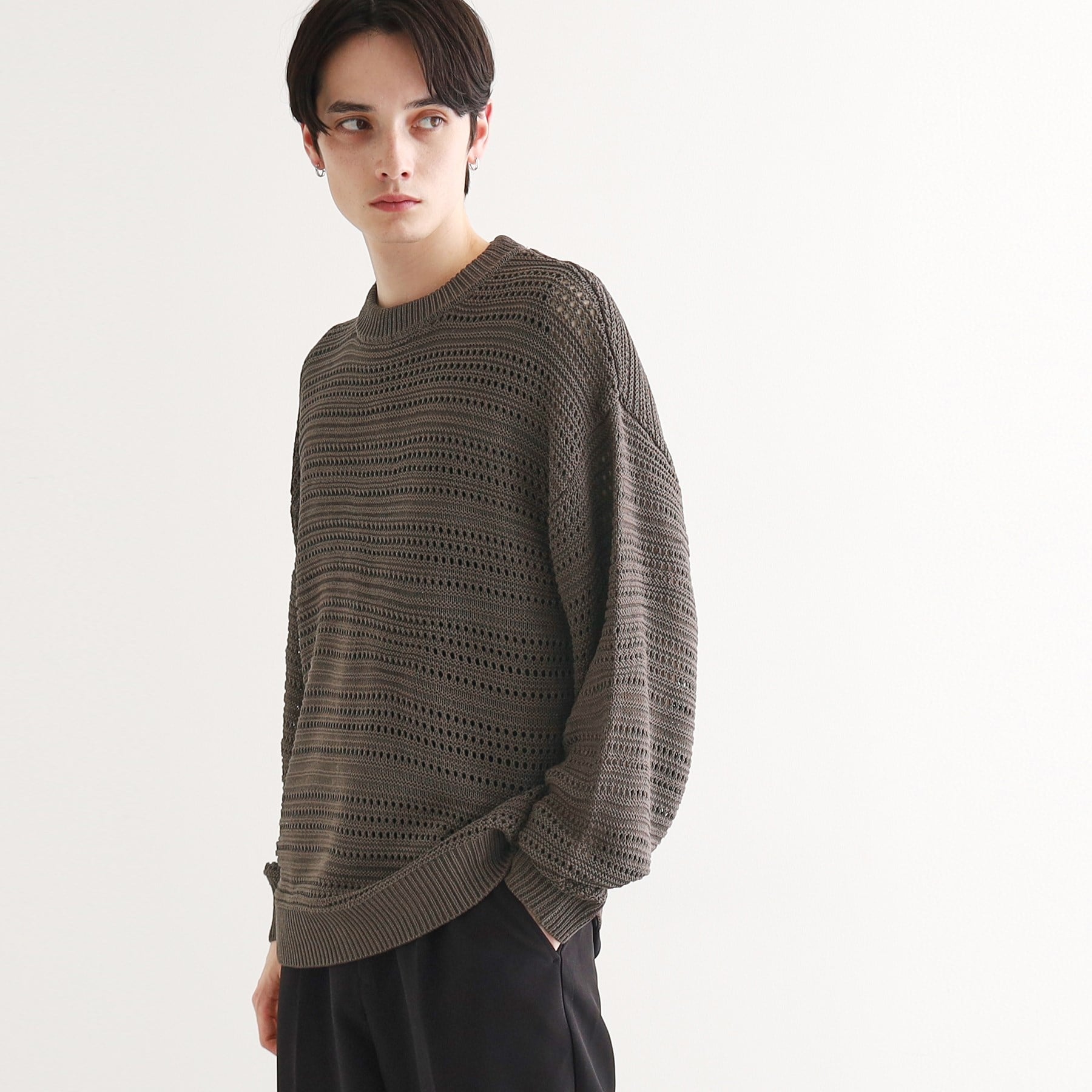 ティーケー タケオ キクチ tk.TAKEO KIKUCHI 透かしクルーニット （チャコールグレー(014)） チャコールグレー(014)