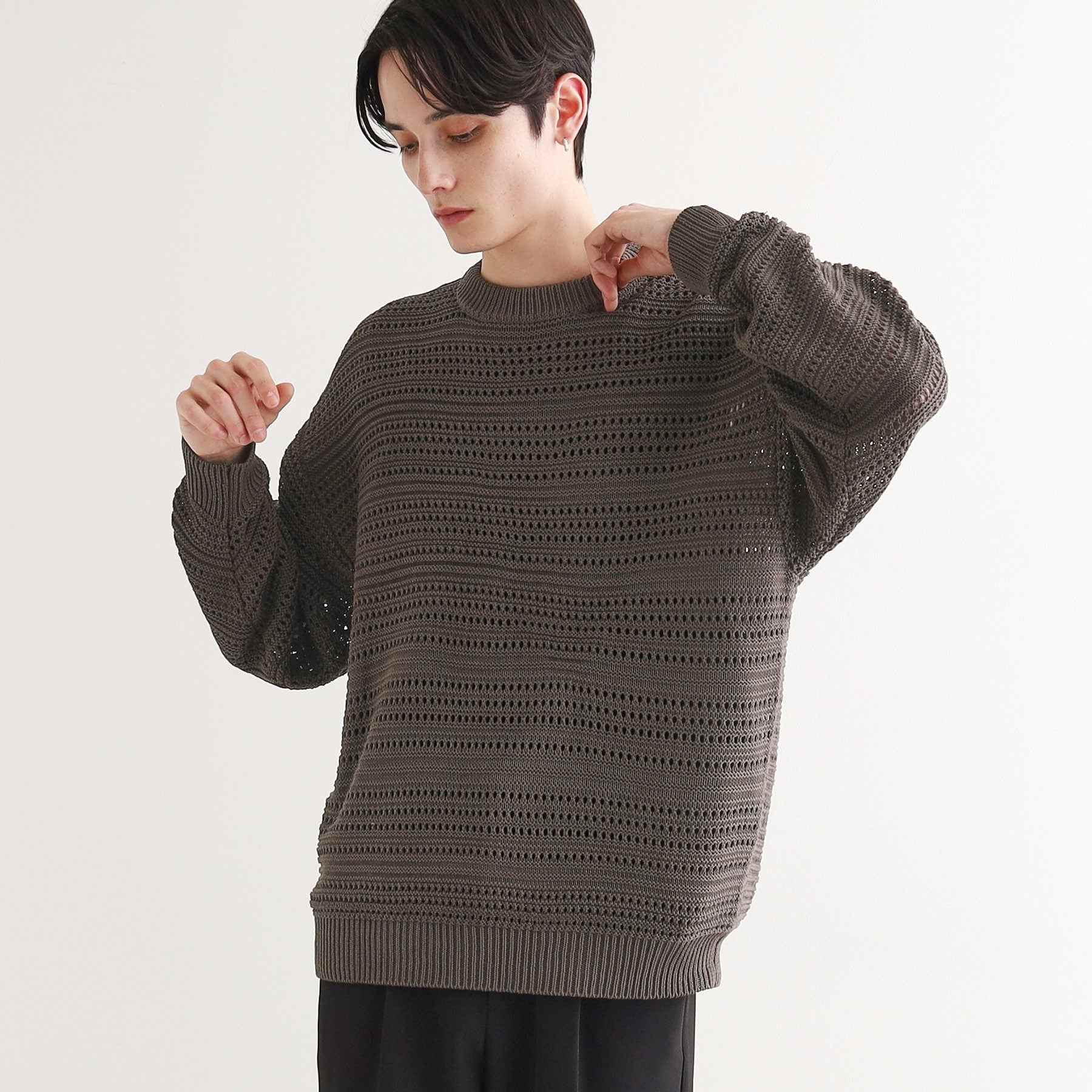 ティーケー タケオ キクチ tk.TAKEO KIKUCHI 透かしクルーニット （チャコールグレー(014)） チャコールグレー(014)