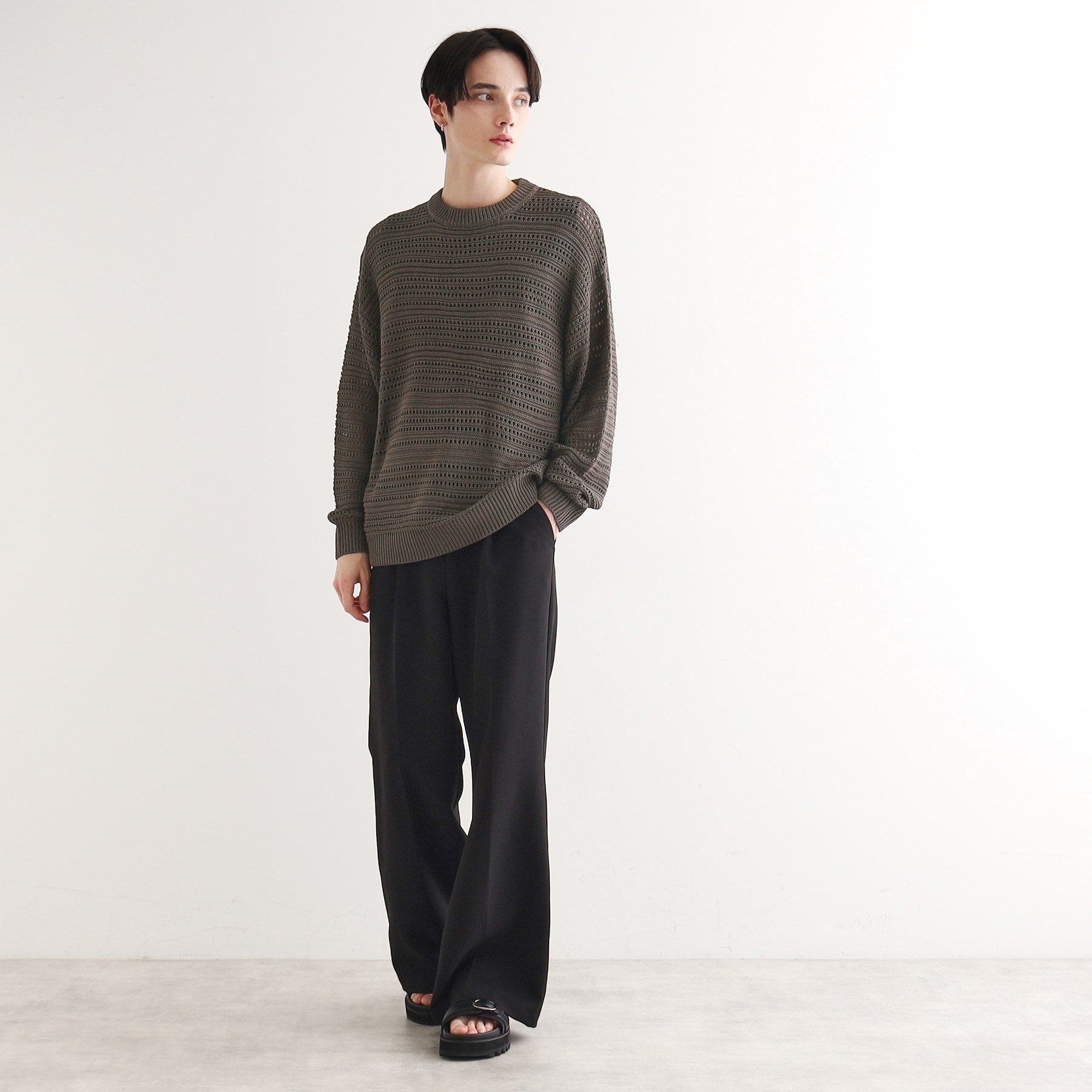 ティーケー タケオ キクチ tk.TAKEO KIKUCHI 透かしクルーニット （チャコールグレー(014)） チャコールグレー(014)