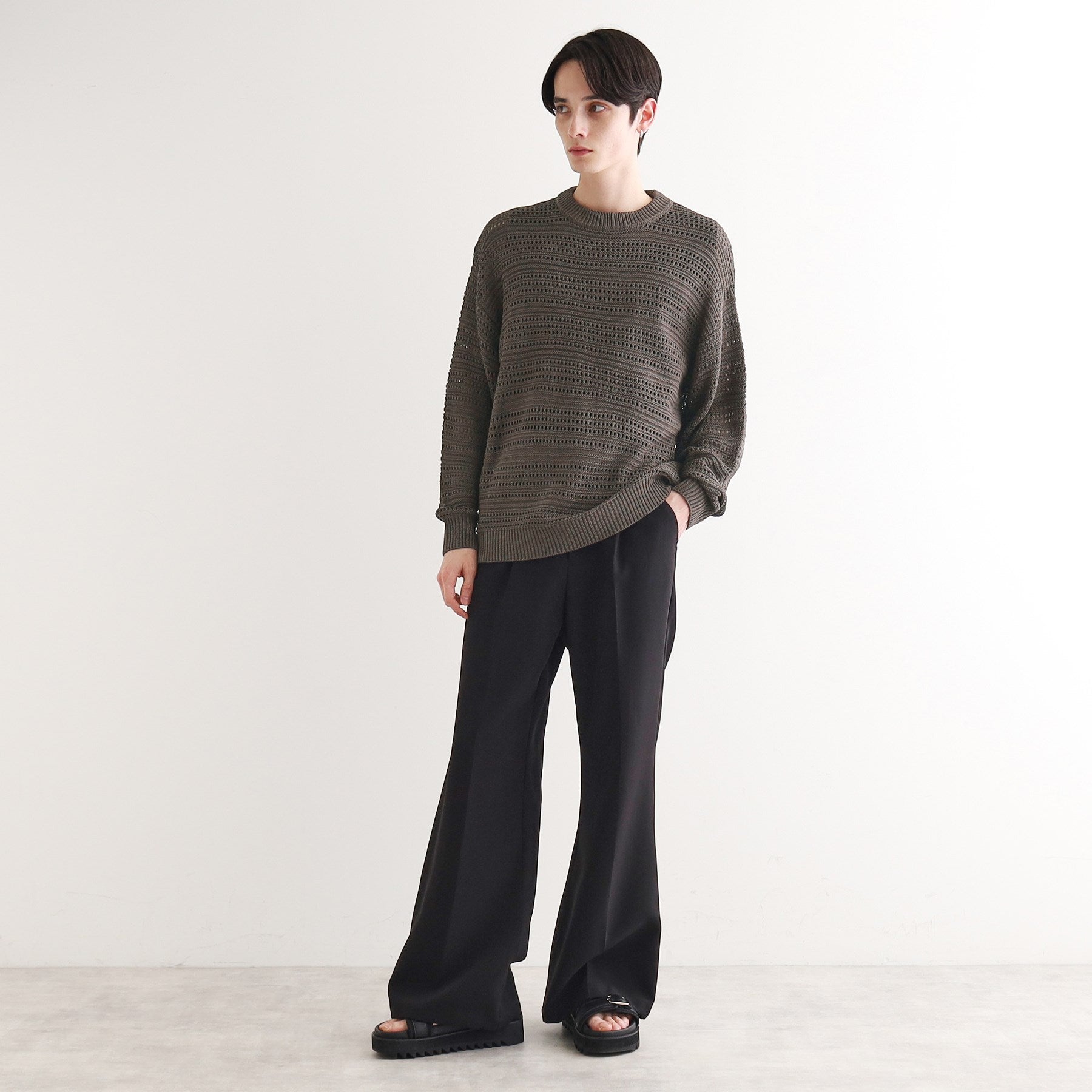 ティーケー タケオ キクチ tk.TAKEO KIKUCHI 透かしクルーニット （チャコールグレー(014)） チャコールグレー(014)