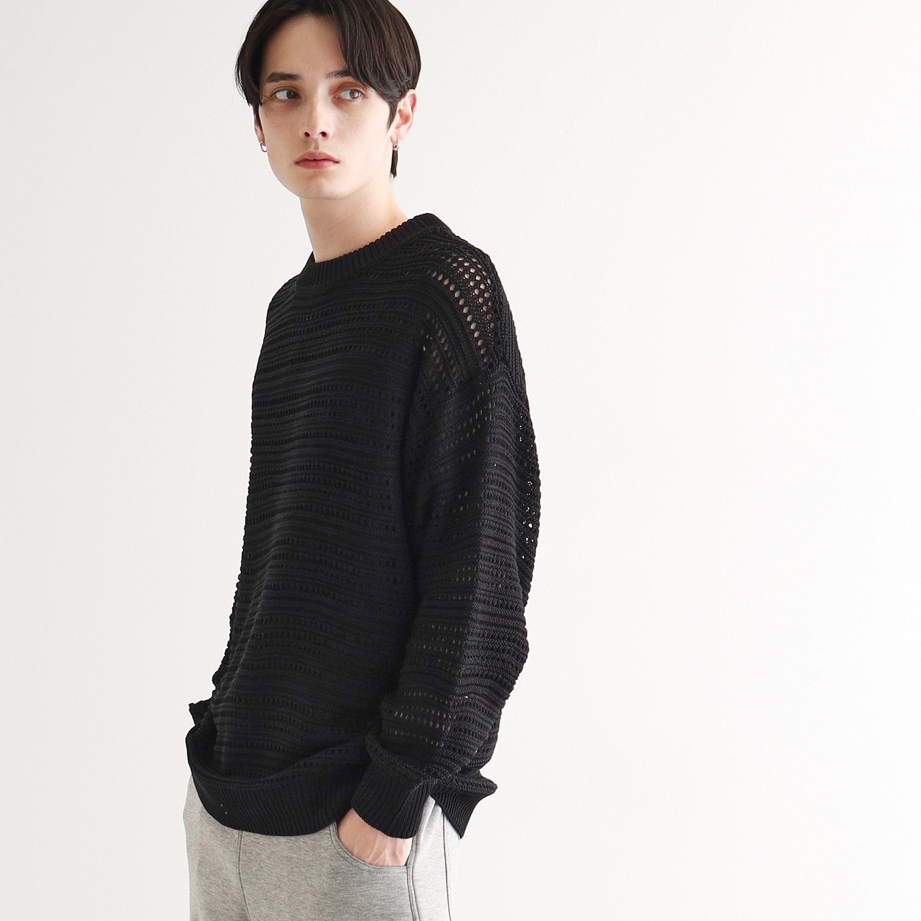 ティーケー タケオ キクチ tk.TAKEO KIKUCHI 透かしクルーニット （チャコールグレー(014)） チャコールグレー(014)