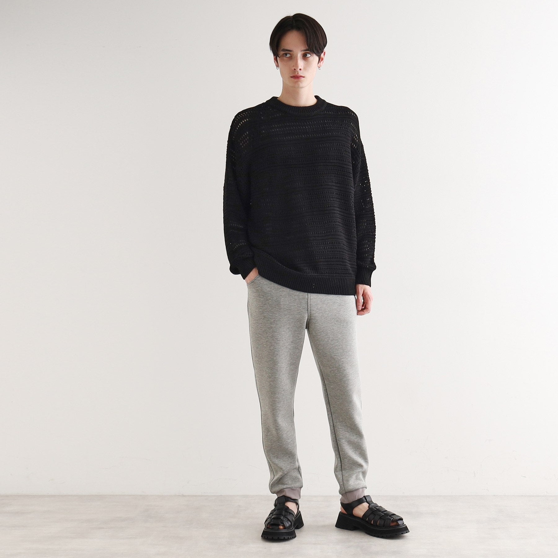 ティーケー タケオ キクチ tk.TAKEO KIKUCHI 透かしクルーニット （チャコールグレー(014)） チャコールグレー(014)